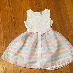 Place White and Pastel Striped Formal Dress